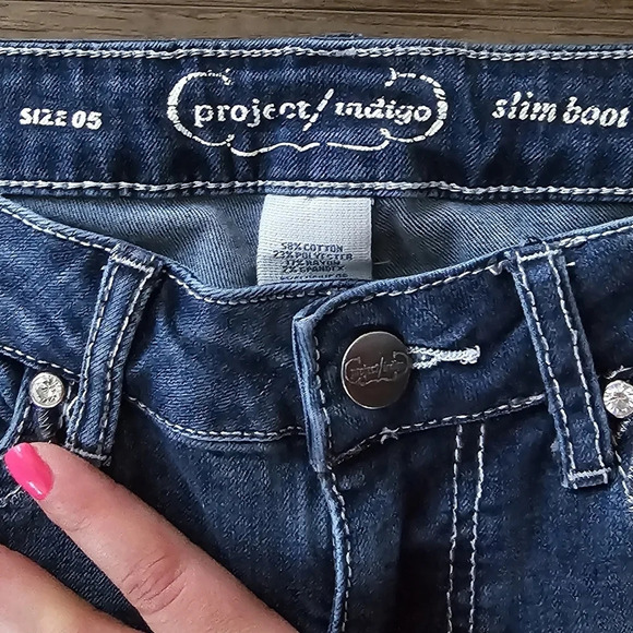 Vintage Project Indigo Boot Cut Denim Jeans Embroidered Studded 5 - Picture 6 of 9